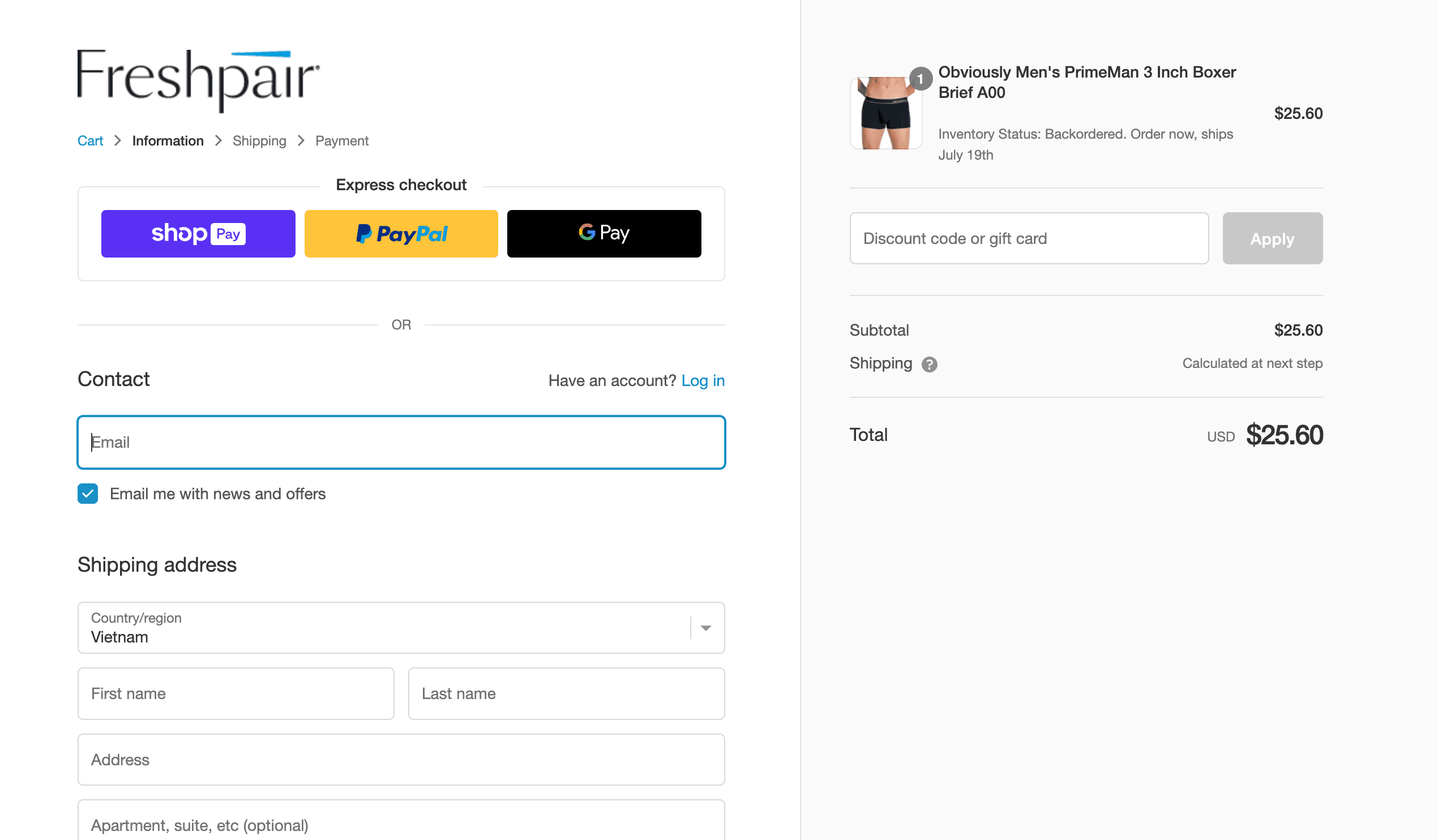 How to apply Freshpair coupon code